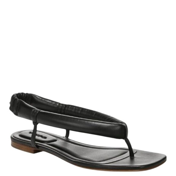 Vince Denton Black Leather Bubble Thong Flat Square Toe Sandal Size 6 Minimalist - Picture 2 of 14